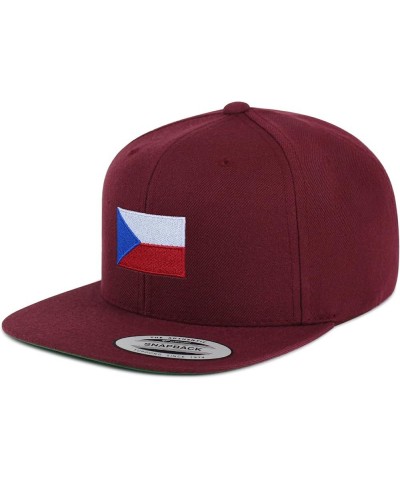 Czech Republic Flag Embroidered Yupoong Flat Bill 6 Panel Snapback Hat Country Flag Series Maroon $13.79 Baseball Caps