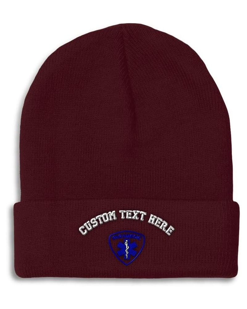 Custom Beanies for Men EMT Paramedic A Embroidery Paramedic Winter Hats for Women Acrylic Skull Cap 1 Size Burgundy Personali...