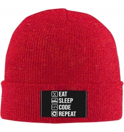 Funny Computer Programmer Saying Eat Sleep Code Beanie Hat Men Winter Knit Hat Women Skull Cap Hedging Hat Black Red $9.96 Sk...