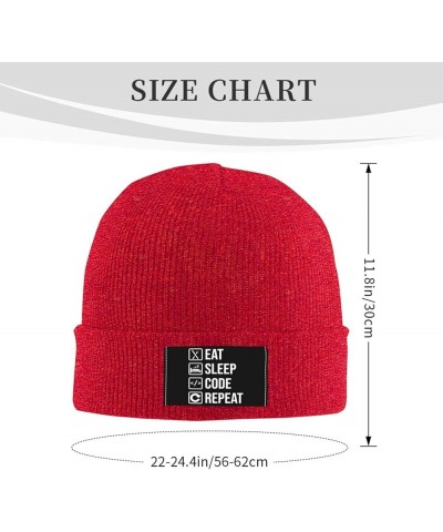 Funny Computer Programmer Saying Eat Sleep Code Beanie Hat Men Winter Knit Hat Women Skull Cap Hedging Hat Black Red $9.96 Sk...