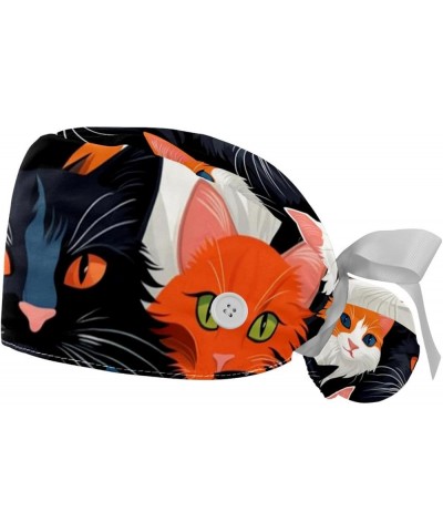 Cute Animal Cat 2 Pcs Scrub Cap Working Cap with Buttons One Size Adjustable Nurse Hat for Woman Man Color 4 $12.53 Skullies ...