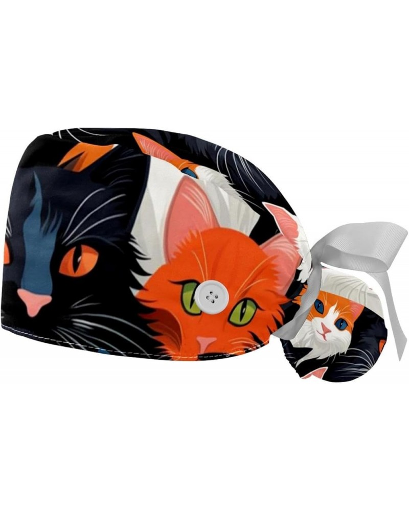 Cute Animal Cat 2 Pcs Scrub Cap Working Cap with Buttons One Size Adjustable Nurse Hat for Woman Man Color 4 $12.53 Skullies ...