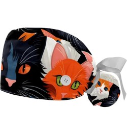 Cute Animal Cat 2 Pcs Scrub Cap Working Cap with Buttons One Size Adjustable Nurse Hat for Woman Man Color 4 $12.53 Skullies ...