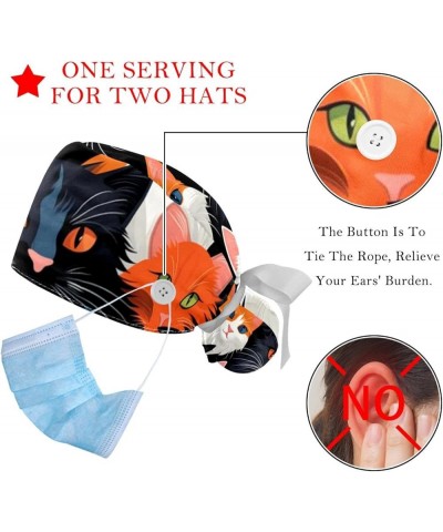 Cute Animal Cat 2 Pcs Scrub Cap Working Cap with Buttons One Size Adjustable Nurse Hat for Woman Man Color 4 $12.53 Skullies ...