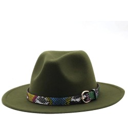 Women Men Fedora Hat Classic Wide Brim Wool Floppy Jazz Panama Caps Belt Buckle Church Formal Wedding Womens Hats Army Green1...