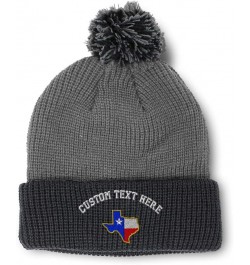 Custom Pom Pom Beanies for Women Texas State Flag Map A Embroidery Skull Cap Winter Hats for Men 1 Size Grey Black Personaliz...