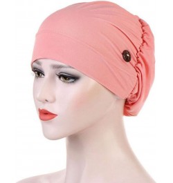 Lady Women Solid Color Turban Hat with Buttons Cancer Chemo Hair Loss Headwrap Cap Casual Head Wrap Cover Hats Watermelon Red...