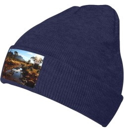 Black Knit Hat Cap Creek Stones Pattern Soft Good Elasticity Suitable for Outdoor Sports Navy Blue $9.46 Skullies & Beanies