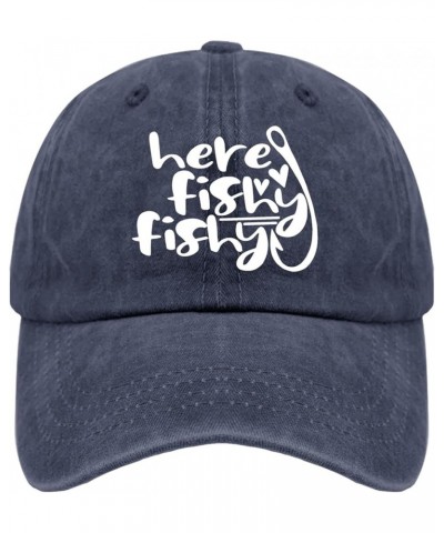 Here Fishy Fishy Fishy Baseball Cap Mens Cap Pigment Black Hat for Women Gifts for Boyfriends Baseball Cap Navy Blue $11.39 S...