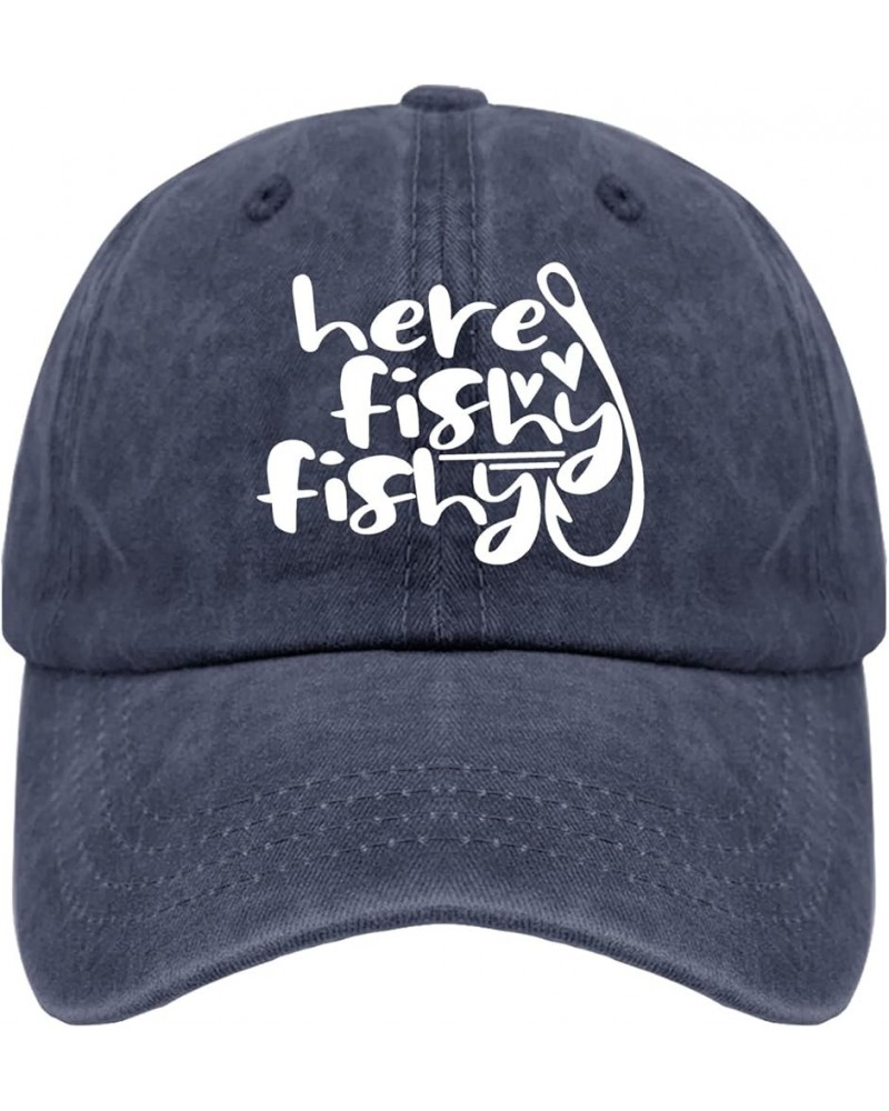 Here Fishy Fishy Fishy Baseball Cap Mens Cap Pigment Black Hat for Women Gifts for Boyfriends Baseball Cap Navy Blue $11.39 S...