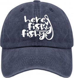 Here Fishy Fishy Fishy Baseball Cap Mens Cap Pigment Black Hat for Women Gifts for Boyfriends Baseball Cap Navy Blue $11.39 S...