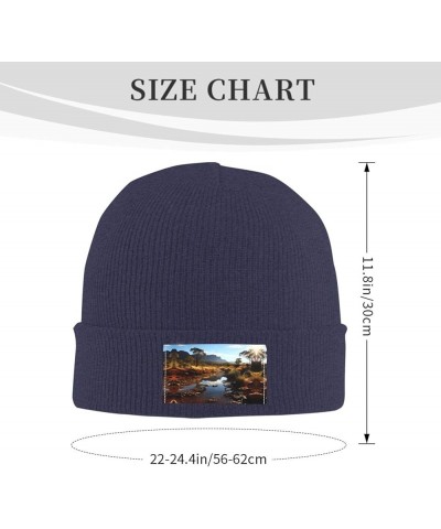 Black Knit Hat Cap Creek Stones Pattern Soft Good Elasticity Suitable for Outdoor Sports Navy Blue $9.46 Skullies & Beanies