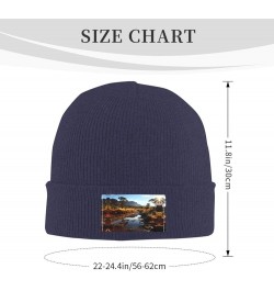 Black Knit Hat Cap Creek Stones Pattern Soft Good Elasticity Suitable for Outdoor Sports Navy Blue $9.46 Skullies & Beanies