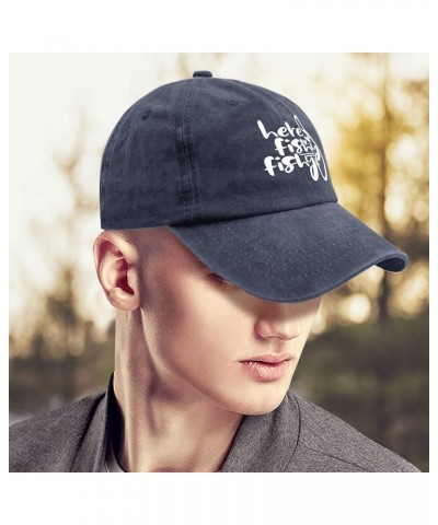 Here Fishy Fishy Fishy Baseball Cap Mens Cap Pigment Black Hat for Women Gifts for Boyfriends Baseball Cap Navy Blue $11.39 S...