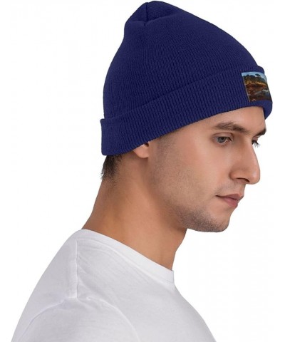 Black Knit Hat Cap Creek Stones Pattern Soft Good Elasticity Suitable for Outdoor Sports Navy Blue $9.46 Skullies & Beanies