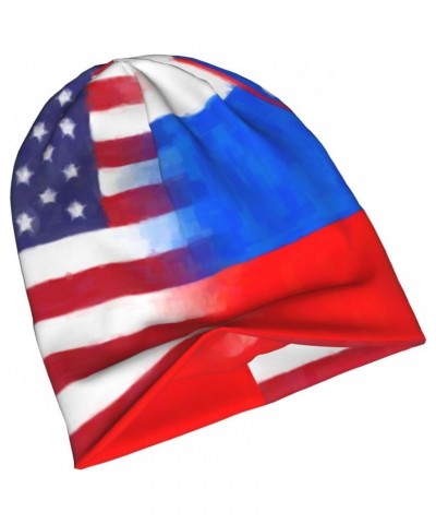 Slovenia America Flag Oil Painted Beanie Hat Men Women Stretch Slouchy Warm Skull Knit Beanies Cap for Winter Black $14.32 Sk...