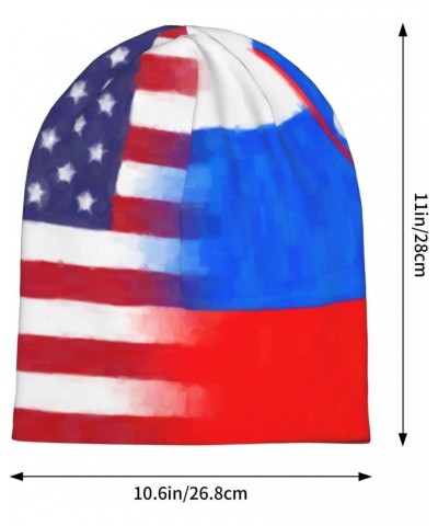 Slovenia America Flag Oil Painted Beanie Hat Men Women Stretch Slouchy Warm Skull Knit Beanies Cap for Winter Black $14.32 Sk...