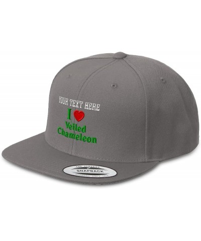 Snapback Hats for Men and Women I Love Velled Chameleon Reptiles Acrylic Flat Bill Baseball Dark Grey Personalized Text Here ...