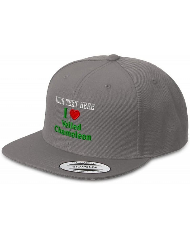 Snapback Hats for Men and Women I Love Velled Chameleon Reptiles Acrylic Flat Bill Baseball Dark Grey Personalized Text Here ...