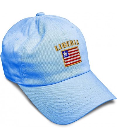 Soft Baseball Cap Liberia Flag Embroidery Flags World Cup Soccer Cotton Embroidered Dad Hats for Men & Women Light Blue Desig...