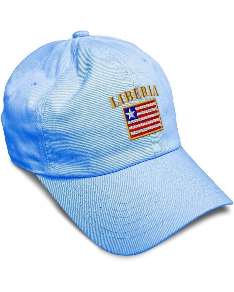 Soft Baseball Cap Liberia Flag Embroidery Flags World Cup Soccer Cotton Embroidered Dad Hats for Men & Women Light Blue Desig...