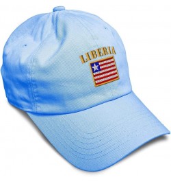 Soft Baseball Cap Liberia Flag Embroidery Flags World Cup Soccer Cotton Embroidered Dad Hats for Men & Women Light Blue Desig...