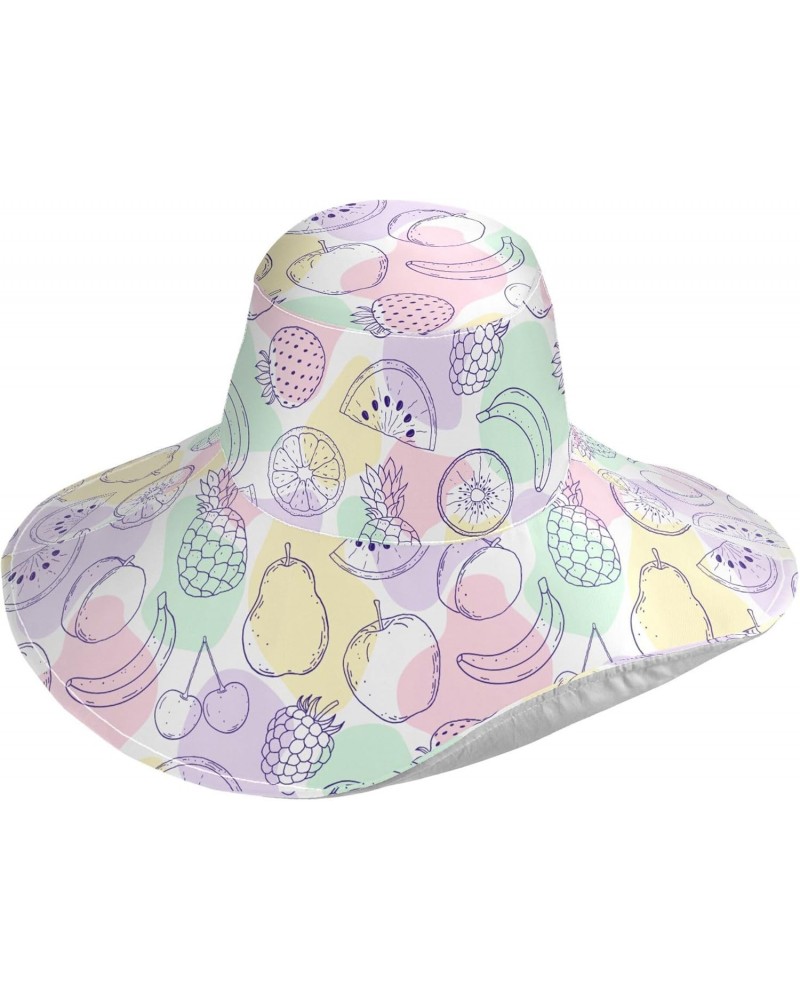 Fruits Apple Cherry Women Sun Hat Wide Brim Summer Strawberry Banana Beach Hat Reversible Foldable Chin Strap UV Protection H...