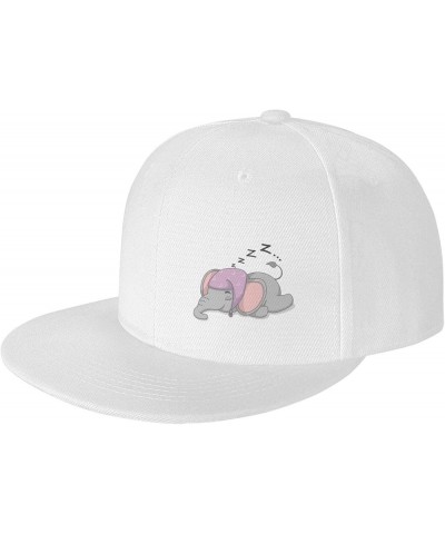 Cute Cartoon Elephant Sleeping Snapback Hat Baseball Cap for Men Women Hip Hop Style Flat-Brimmed Hats White $11.55 Baseball ...