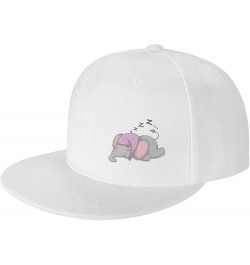 Cute Cartoon Elephant Sleeping Snapback Hat Baseball Cap for Men Women Hip Hop Style Flat-Brimmed Hats White $11.55 Baseball ...