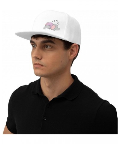 Cute Cartoon Elephant Sleeping Snapback Hat Baseball Cap for Men Women Hip Hop Style Flat-Brimmed Hats White $11.55 Baseball ...