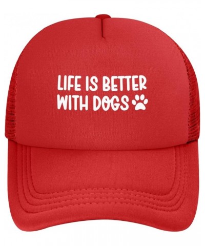 Life is Better with Dogs Hat Trucker Mesh Baseball Cap Men Women Red $11.33 Baseball Caps