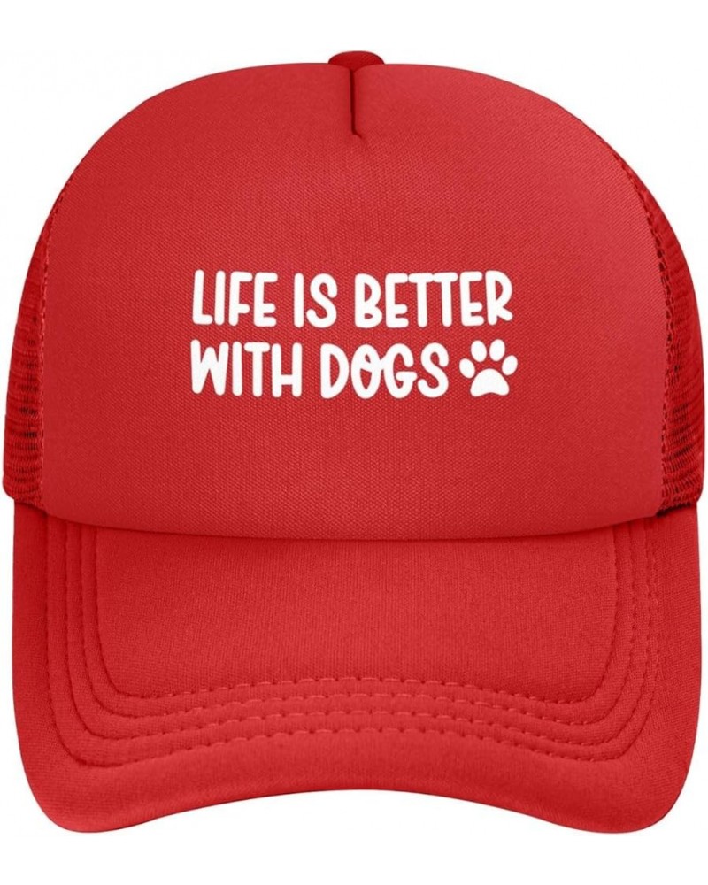 Life is Better with Dogs Hat Trucker Mesh Baseball Cap Men Women Red $11.33 Baseball Caps