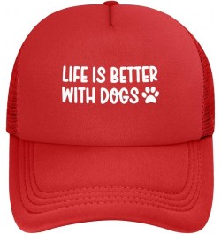 Life is Better with Dogs Hat Trucker Mesh Baseball Cap Men Women Red $11.33 Baseball Caps