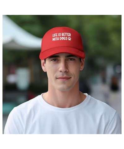 Life is Better with Dogs Hat Trucker Mesh Baseball Cap Men Women Red $11.33 Baseball Caps