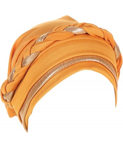 Women Braid Turban Cap Shiny Pretied Head Wraps Chemo Cancer Hair Wraps Hat Muslim Wrap Head Scarf Hats Yellow $7.28 Scarves