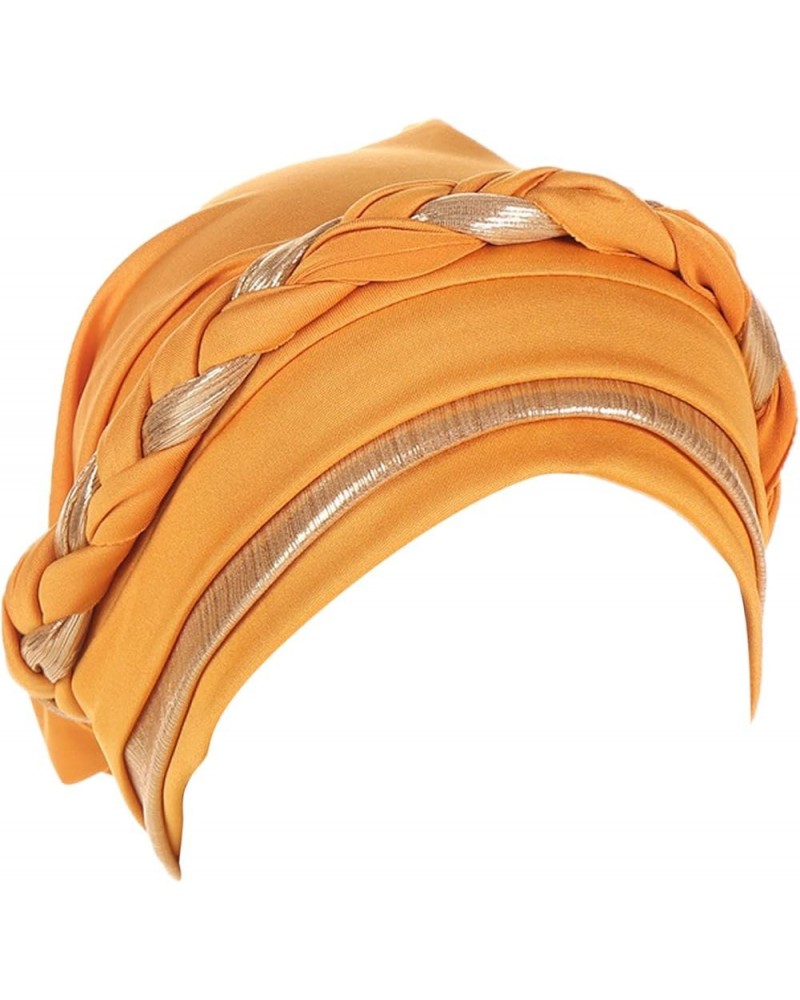 Women Braid Turban Cap Shiny Pretied Head Wraps Chemo Cancer Hair Wraps Hat Muslim Wrap Head Scarf Hats Yellow $7.28 Scarves