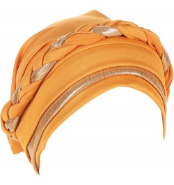 Women Braid Turban Cap Shiny Pretied Head Wraps Chemo Cancer Hair Wraps Hat Muslim Wrap Head Scarf Hats Yellow $7.28 Scarves