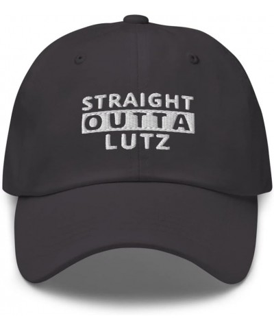 Straight Outta Lutz Hat Florida (Embroidered Dad Cap) Dark Grey $17.13 Baseball Caps