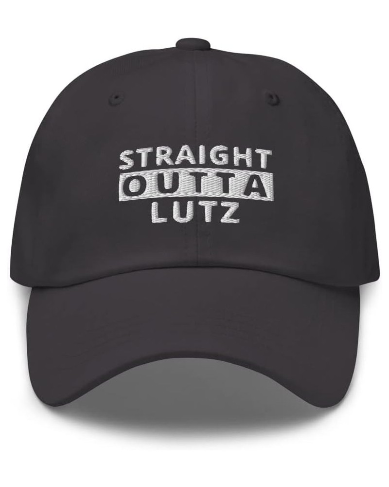 Straight Outta Lutz Hat Florida (Embroidered Dad Cap) Dark Grey $17.13 Baseball Caps