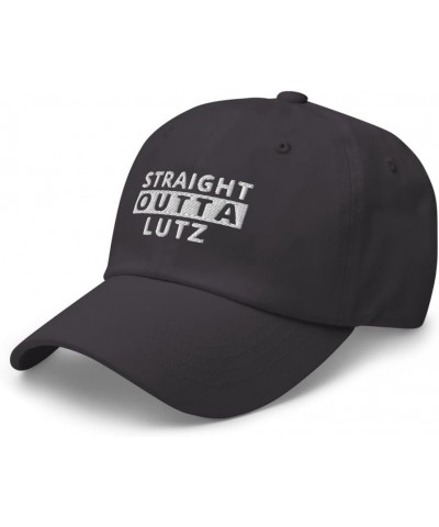 Straight Outta Lutz Hat Florida (Embroidered Dad Cap) Dark Grey $17.13 Baseball Caps