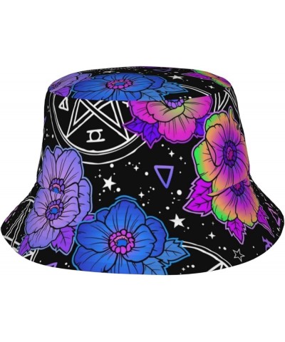 Fantasy Symbols and Flowers Bucket Hats Fashion Sun Cap Outdoor Fisherman Hat Everyday Style for Women and Men Black $11.01 B...