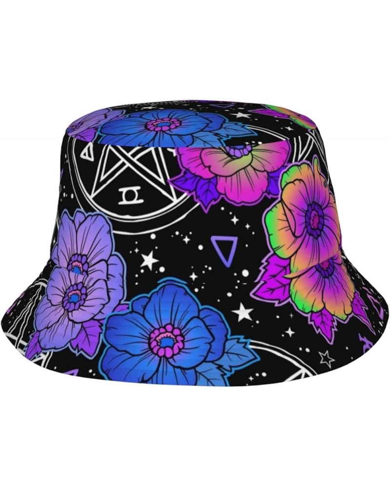 Fantasy Symbols and Flowers Bucket Hats Fashion Sun Cap Outdoor Fisherman Hat Everyday Style for Women and Men Black $11.01 B...