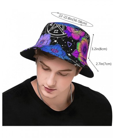 Fantasy Symbols and Flowers Bucket Hats Fashion Sun Cap Outdoor Fisherman Hat Everyday Style for Women and Men Black $11.01 B...