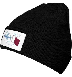 Airplane with Qatar Flag Knitted Hat Acrylic Cold Weather Hat Warm Brimless hat Elastic Force Caps Black $12.23 Skullies & Be...