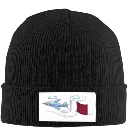 Airplane with Qatar Flag Knitted Hat Acrylic Cold Weather Hat Warm Brimless hat Elastic Force Caps Black $12.23 Skullies & Be...