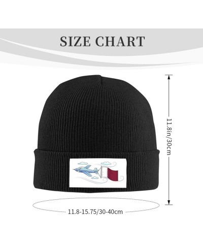 Airplane with Qatar Flag Knitted Hat Acrylic Cold Weather Hat Warm Brimless hat Elastic Force Caps Black $12.23 Skullies & Be...