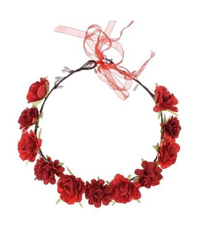 Women Flower Headband Bridal Floral Crown Wreath Girls BOHO Garland Halo (Pink) Red $7.55 Headbands