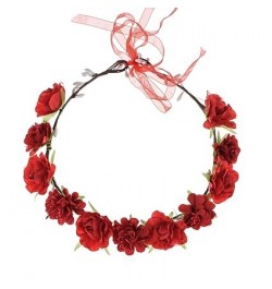 Women Flower Headband Bridal Floral Crown Wreath Girls BOHO Garland Halo (Pink) Red $7.55 Headbands