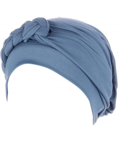 Lady African Women Braid Turban Hats Cancer Chemo Hair Loss Headwrap Cap Solid Color Head Wrap Cover Hats Light Blue $6.04 Sk...