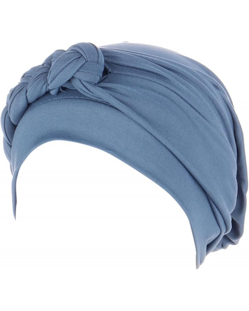 Lady African Women Braid Turban Hats Cancer Chemo Hair Loss Headwrap Cap Solid Color Head Wrap Cover Hats Light Blue $6.04 Sk...